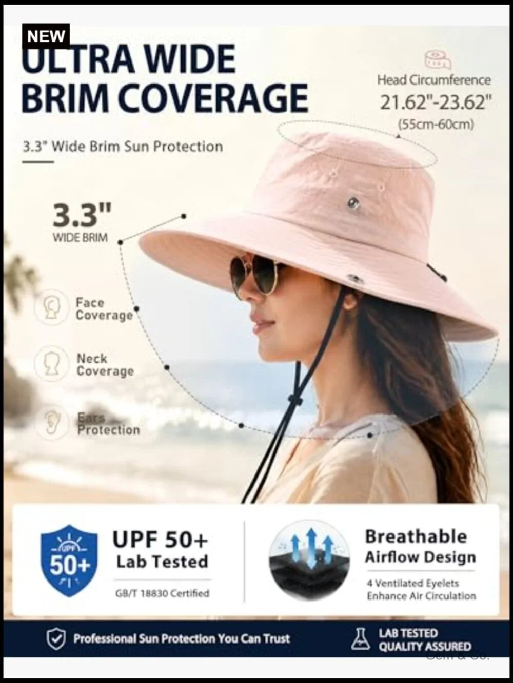 Waterproof UPF50+ Bucket Sun Hat Unisex Wide Brim Packable Floppy - Picture 2 of 7